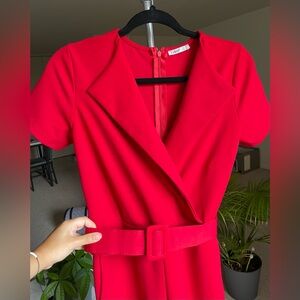 Red jumpsuit- very flattering